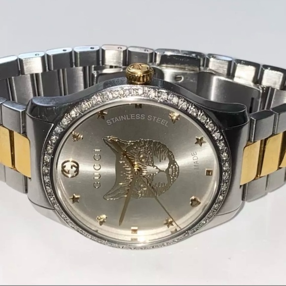 Gucci G-Timeless mystic cat two tone diamond bezel 38mm - Picture 8 of 16